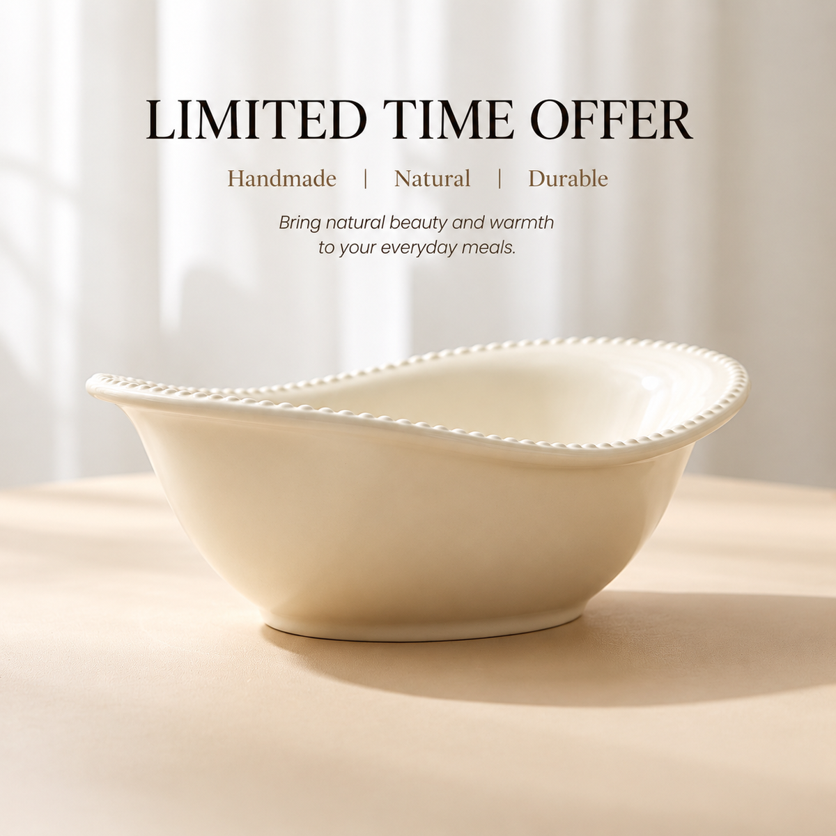 SERVICE Ivory Organic Curve Beaded Stoneware Serving Bowl