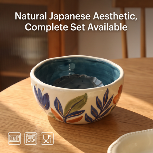 Botanical ceramic bowl with promotional limited-edition text overlay