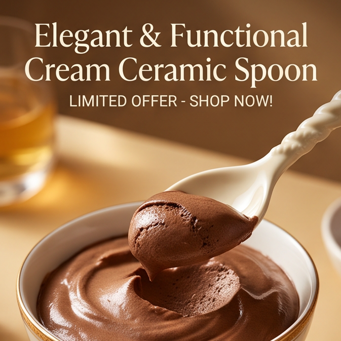 Close-up of beaded scoop rim and twisted handle on cream ceramic spoon