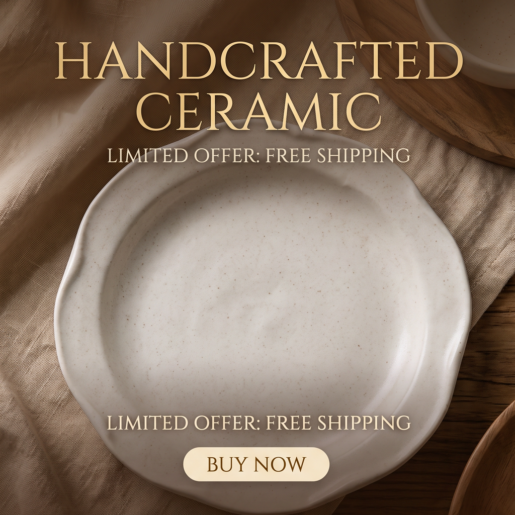 Organic edge ceramic dinner plate holding a salad at a dining table