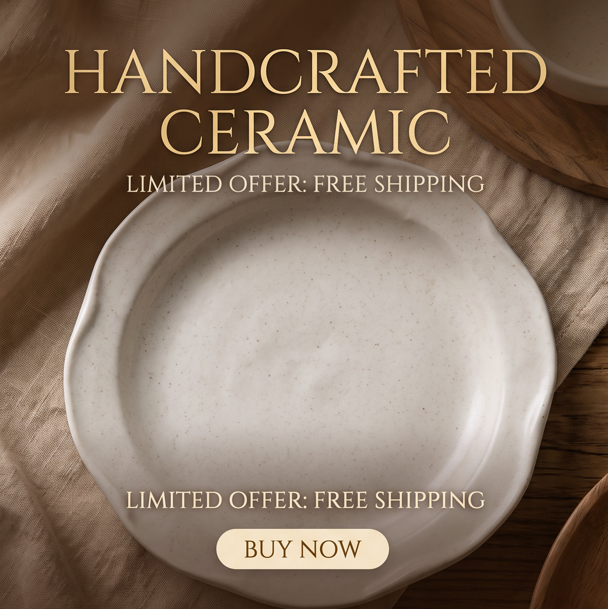 Organic edge ceramic dinner plate holding a salad at a dining table