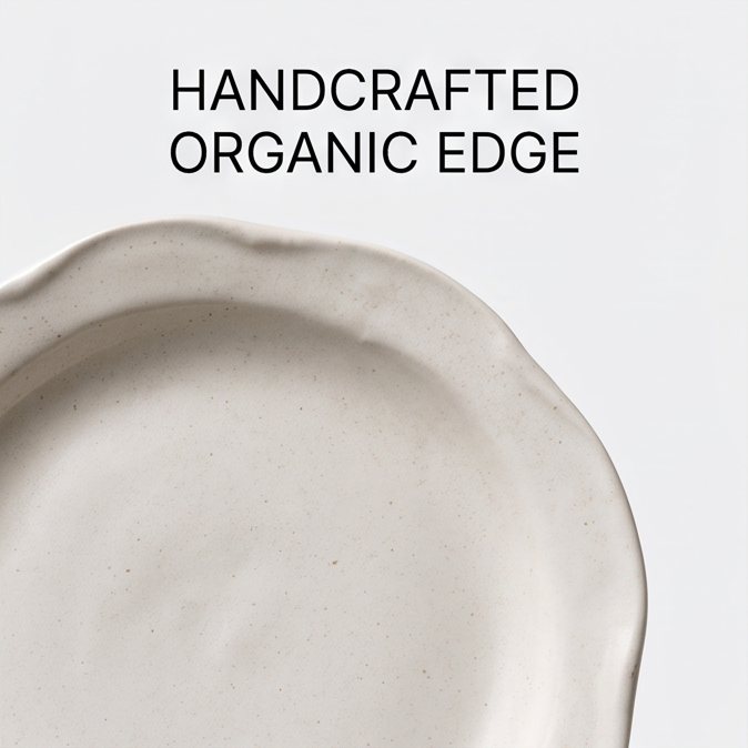 SERVICE light ivory ceramic dinner plate with gently wavy organic edge on white background