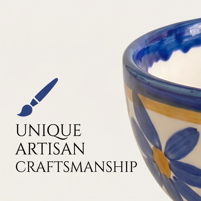 Close-up of drip-glaze detail at the blue rim of stoneware bowl