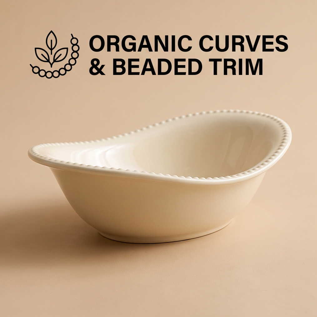 Ivory stoneware bowl with limited-time discount text overlay