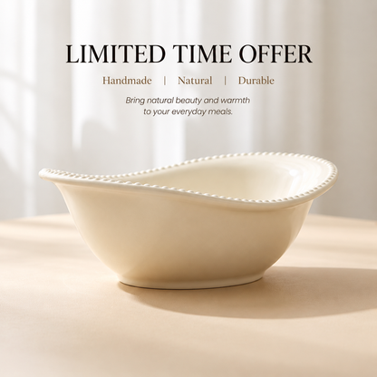 SERVICE Ivory Organic Curve Beaded Stoneware Serving Bowl