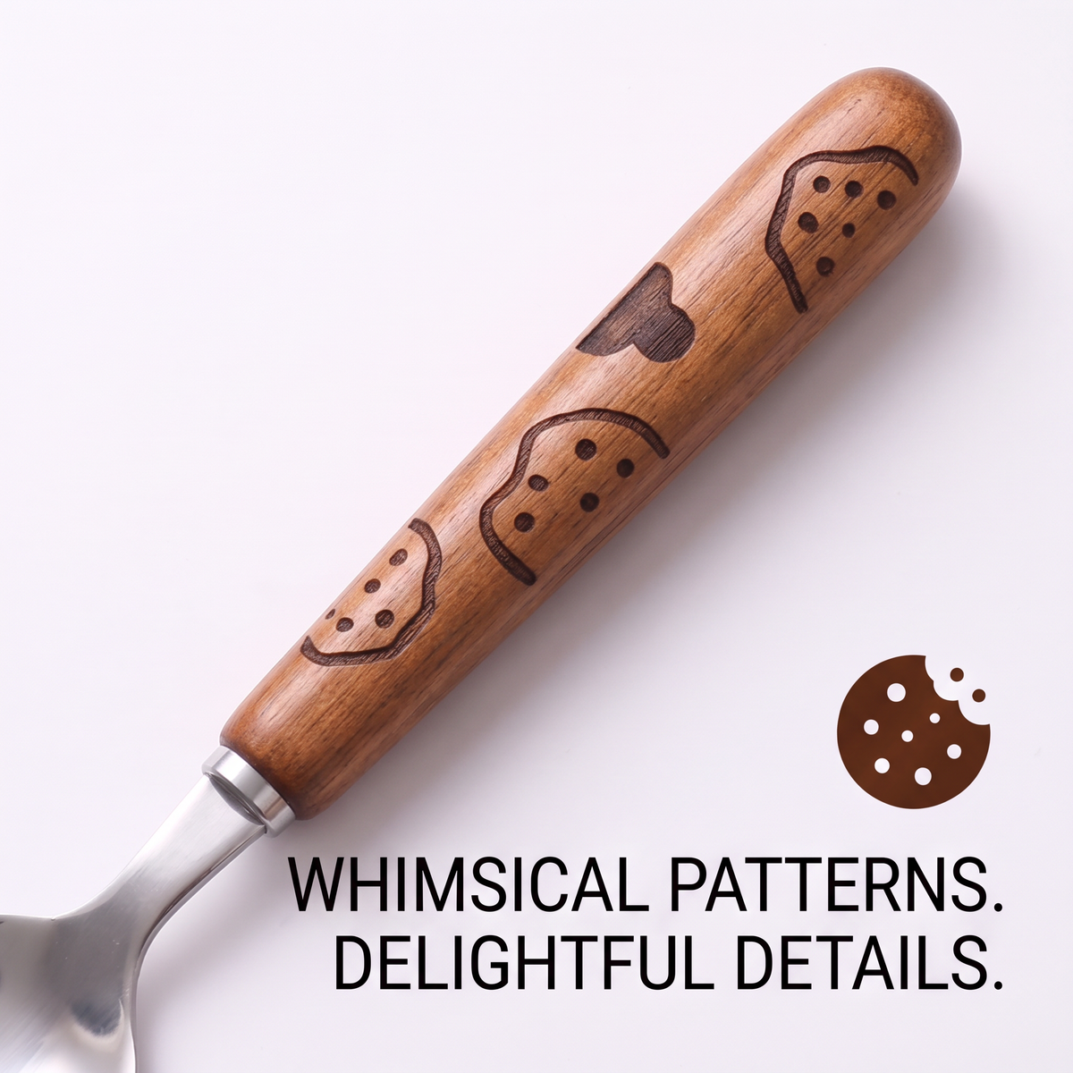 Walnut-handle spoons stirring espresso and latte in clear cups