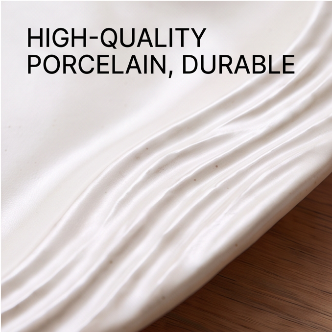 Close-up of layered wave ridges on the ivory porcelain rim